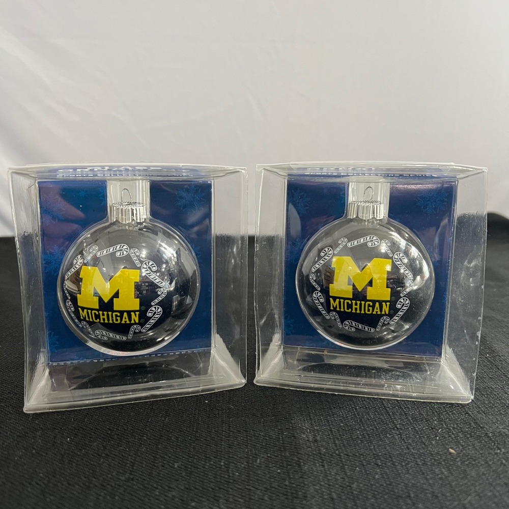 Topperscot Michigan Wolverines NCAA Glass Ornaments Set of 2 Navy Blue 2 5/8"